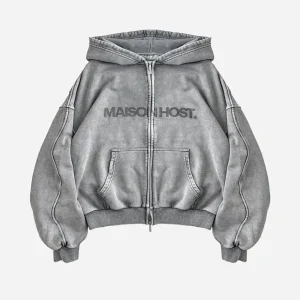 Maison Host Erode Wave Zipped Hoodie 1DYEDZP-LGRY
